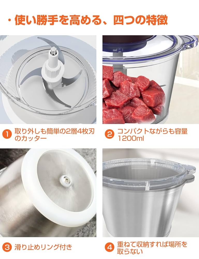 Amazon.co.jp: フードプロセッサー【1.2L大容量 & 2種類ボウル